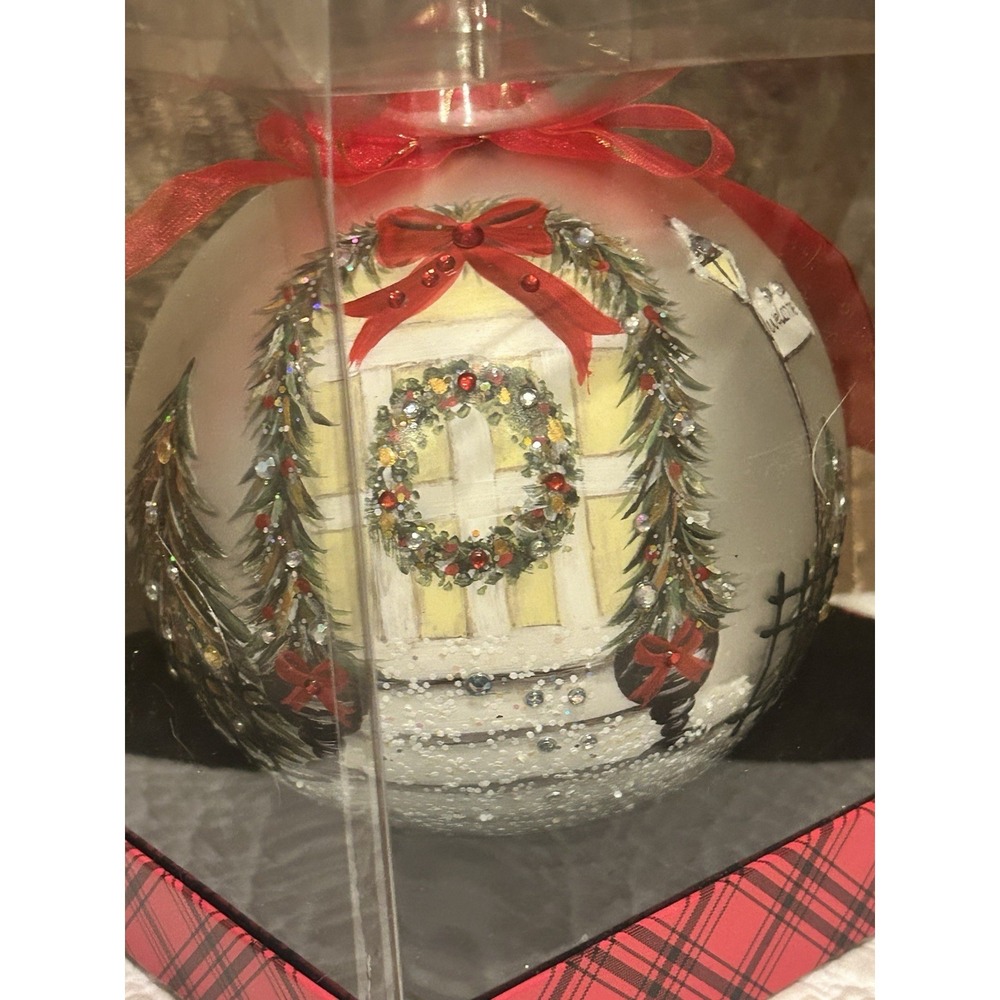 Hand Blown & Painted Christmas Scene 5" Glass Ball Ornament by Living Quarters